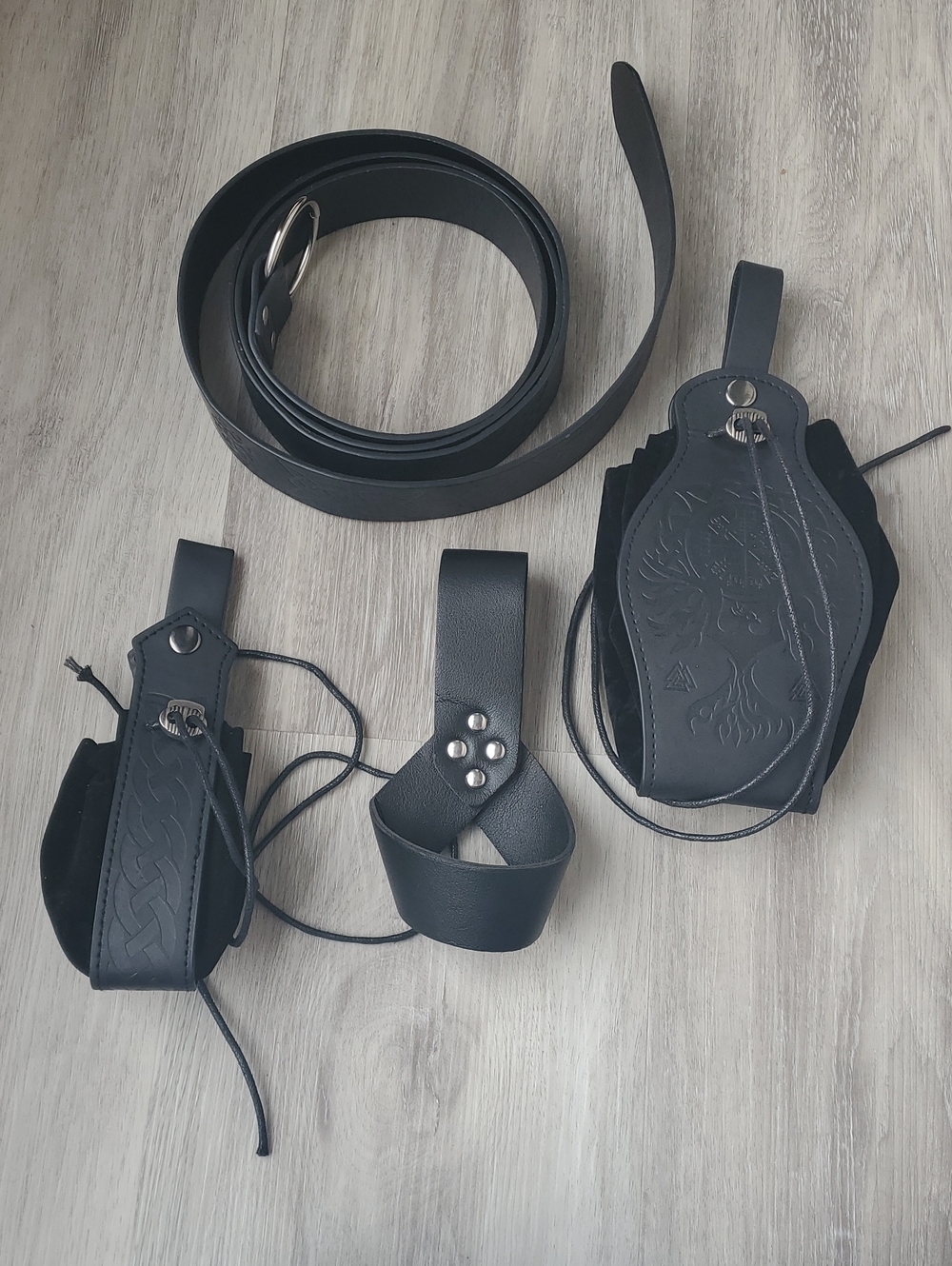 4 Pieces - Fantasy Black Faux Leather Belt and Accessory Set